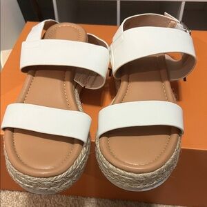 White Espadrille Platform Sandals with Ankle Strap